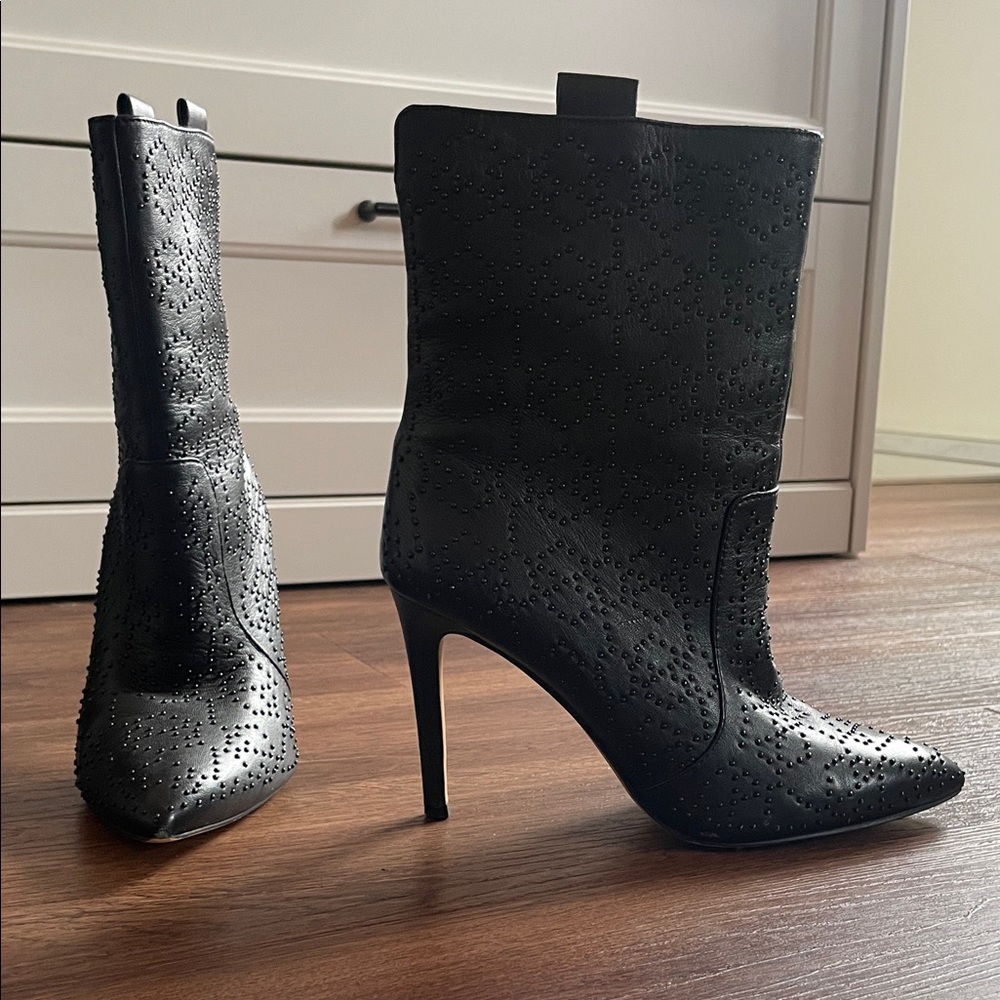 Vince Camuto Studded Pointed-Toe High Heel Ankle Boots - Black